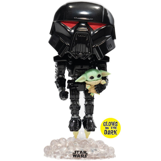 Star Wars: The Mandalorian Dark Trooper with Grogu Glow-in-the-Dark Pop! Vinyl Figure
